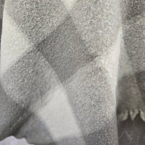 Large Scale Green Plaid Wool Lap Blanket with Fringed Ends Scarf Wrap - Picture 3 of 5